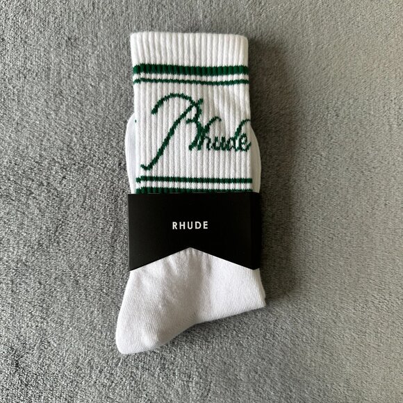 Rhude Other - Signature cotton-poly sport sock with RHUDE Script logo in-between two stripes